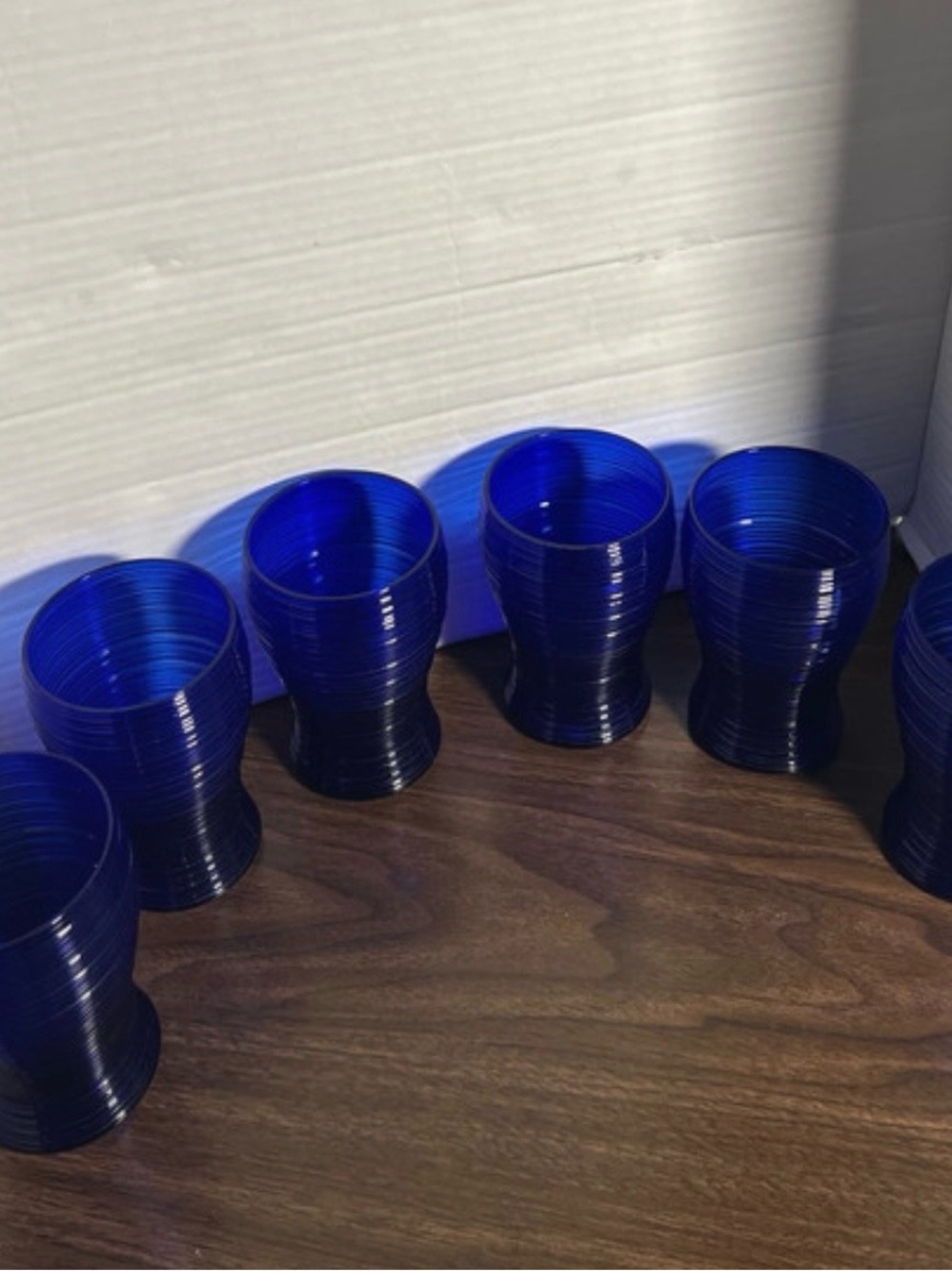 Set of Cobalt Blue Ribbed Glass Tumblers vintage ,Imperial glass